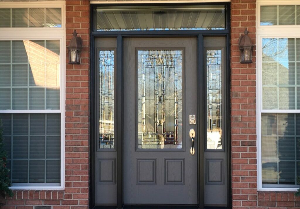 Exterior Door with Double Sidelites and Electronic Deadbolt by Doors-N-More