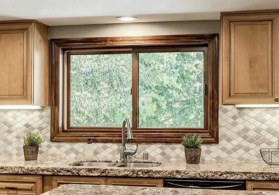 Marvin Slider Window - wood grain interior