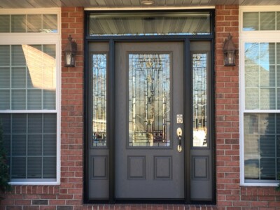 Exterior Door with Double Sidelites and Electronic Deadbolt by Doors-N-More